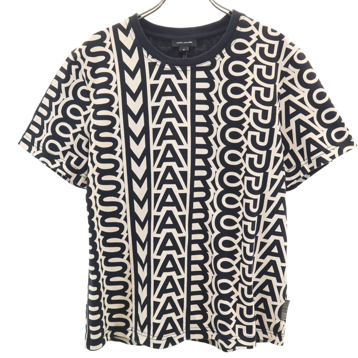 美品 MARC JACOBS マークジェイコブス ポルトガル製 総ロゴ 半袖 Tシャツ M ブラック レディース