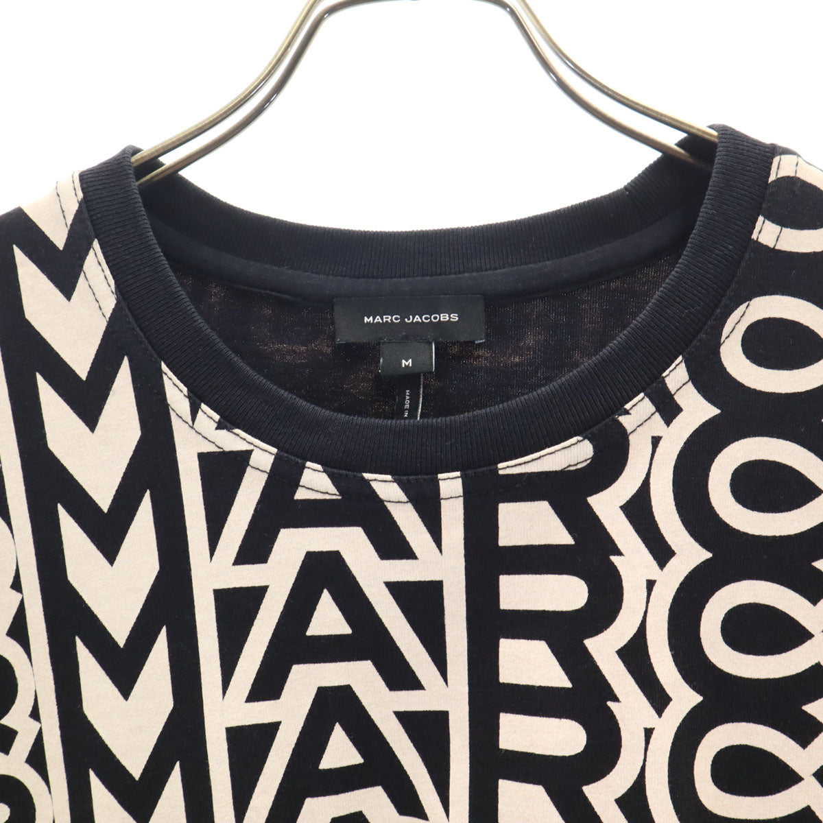 美品 MARC JACOBS マークジェイコブス ポルトガル製 総ロゴ 半袖 Tシャツ M ブラック レディース