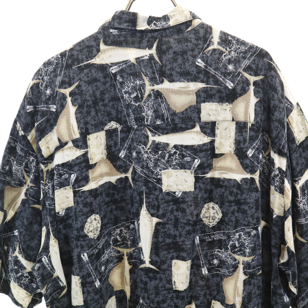 puritan ピューリタン 90s オールド フィッシュ柄 半袖 アロハシャツ L チャコールグレー メンズ