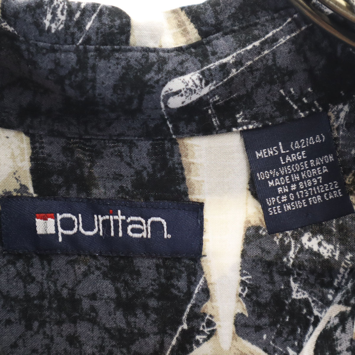 puritan ピューリタン 90s オールド フィッシュ柄 半袖 アロハシャツ L チャコールグレー メンズ