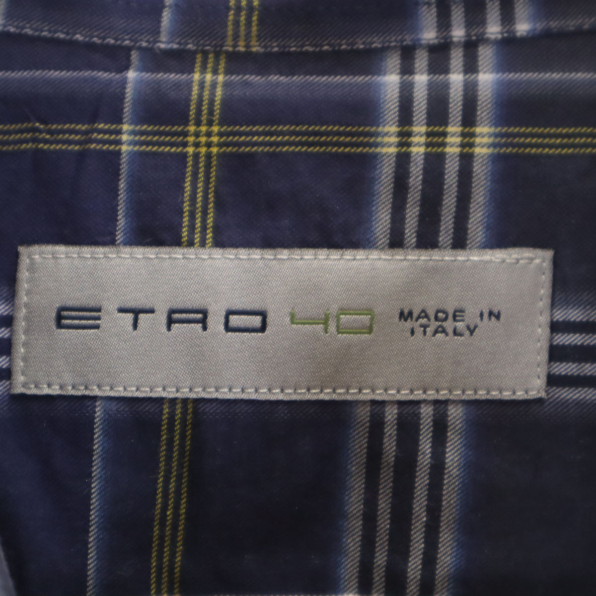 ETRO エトロ イタリア製 チェック柄 長袖 コットンシャツ 40 ネイビー メンズ