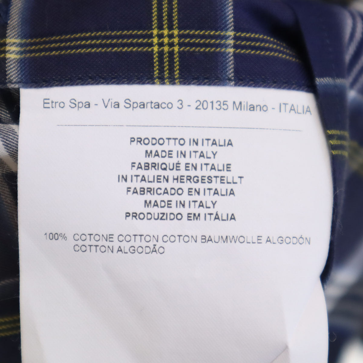 ETRO エトロ イタリア製 チェック柄 長袖 コットンシャツ 40 ネイビー メンズ