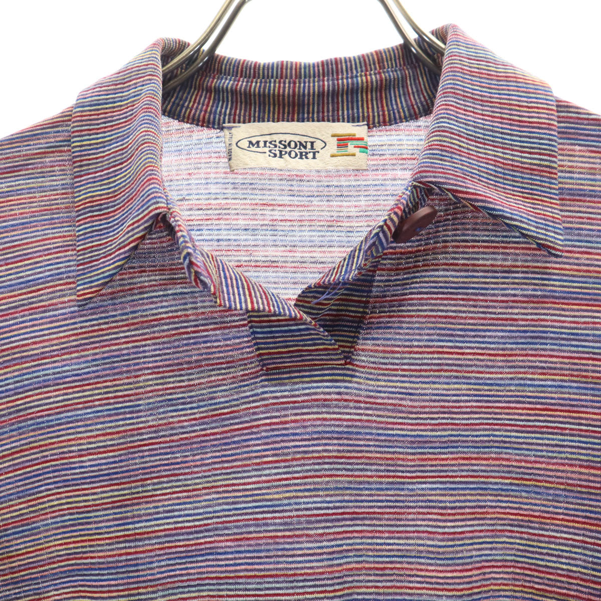 MISSONI SPORT ミッソーニスポーツ イタリア製 ボーダー柄 長袖 ポロシャツ 44 マルチ レディース