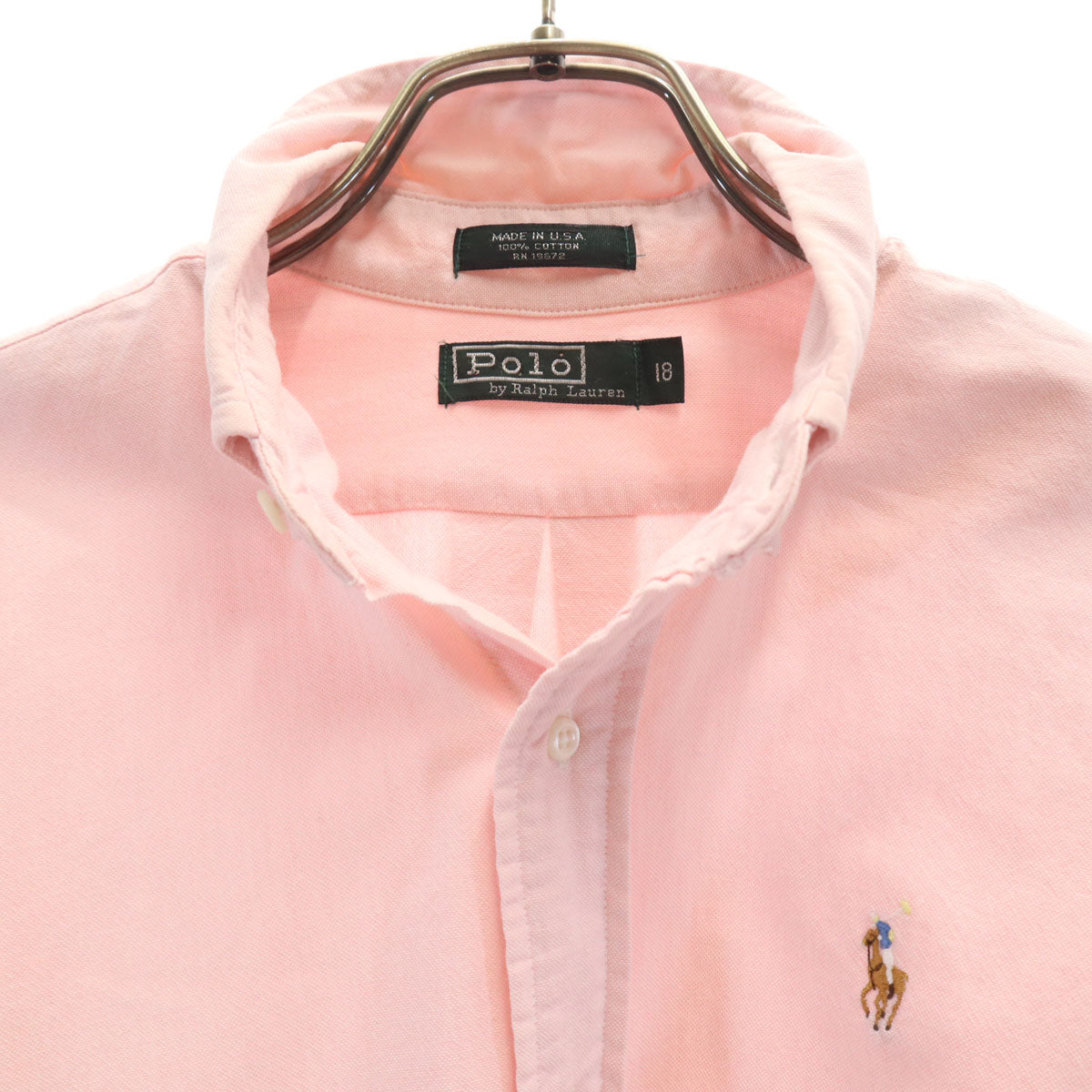 Polo by Ralph Lauren ポロバイラルフローレン 80s USA製 ヴィンテージ 緑タグ ボーイズ 長袖 オックスフォード ボタンダウンシャツ 18 ピンク キッズ