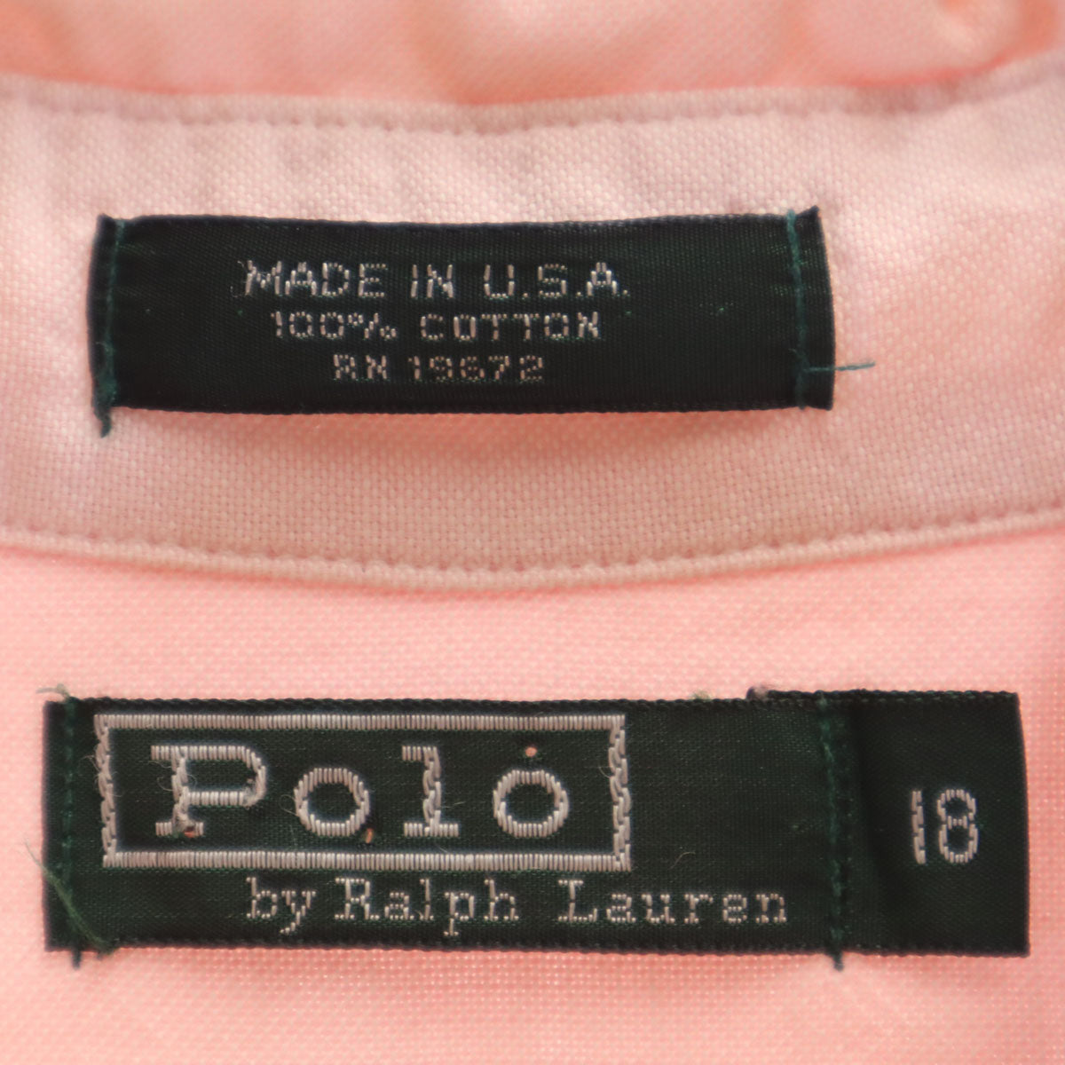 Polo by Ralph Lauren ポロバイラルフローレン 80s USA製 ヴィンテージ 緑タグ ボーイズ 長袖 オックスフォード ボタンダウンシャツ 18 ピンク キッズ