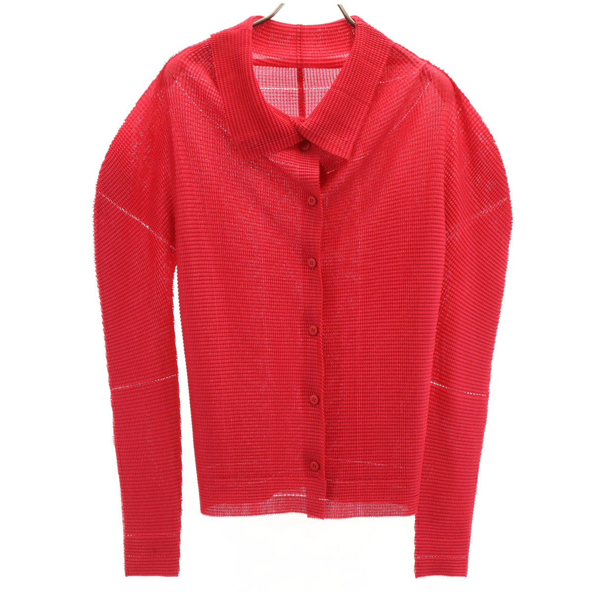 美品 ISSEY MIYAKE me イッセイミヤケミー 長袖 プリーツ シャツ レッド系 レディース