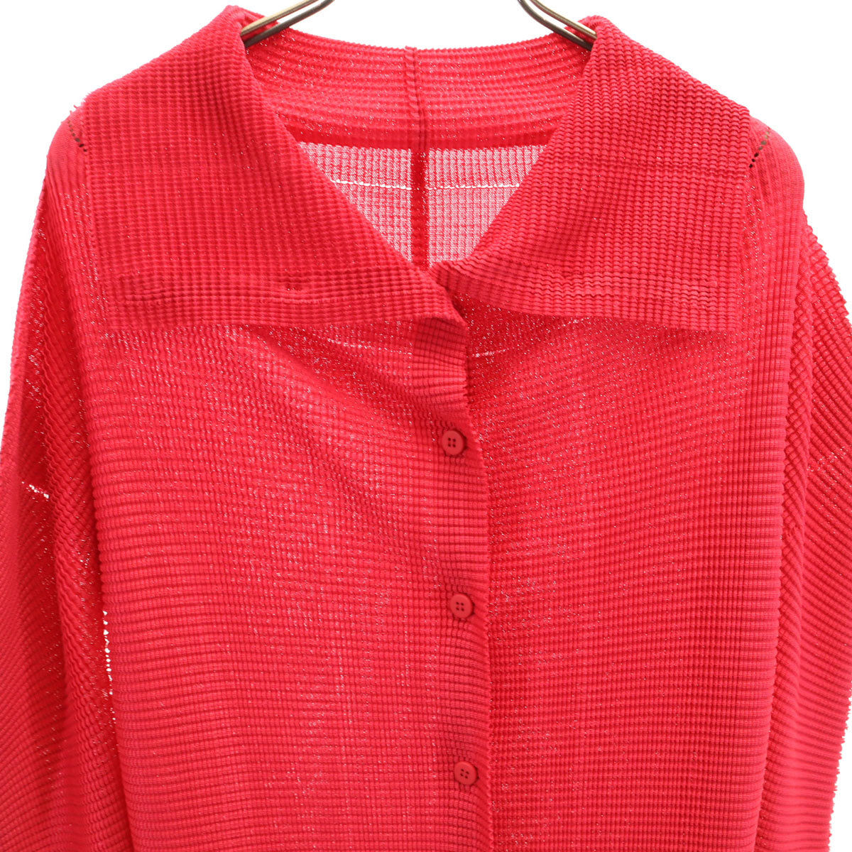 美品 ISSEY MIYAKE me イッセイミヤケミー 長袖 プリーツ シャツ レッド系 レディース