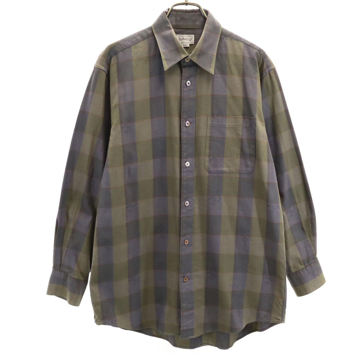 Burberrys バーバリーズ 90s 日本製 オールド チェック柄 長袖 コットンシャツ M チャコールグレー メンズ