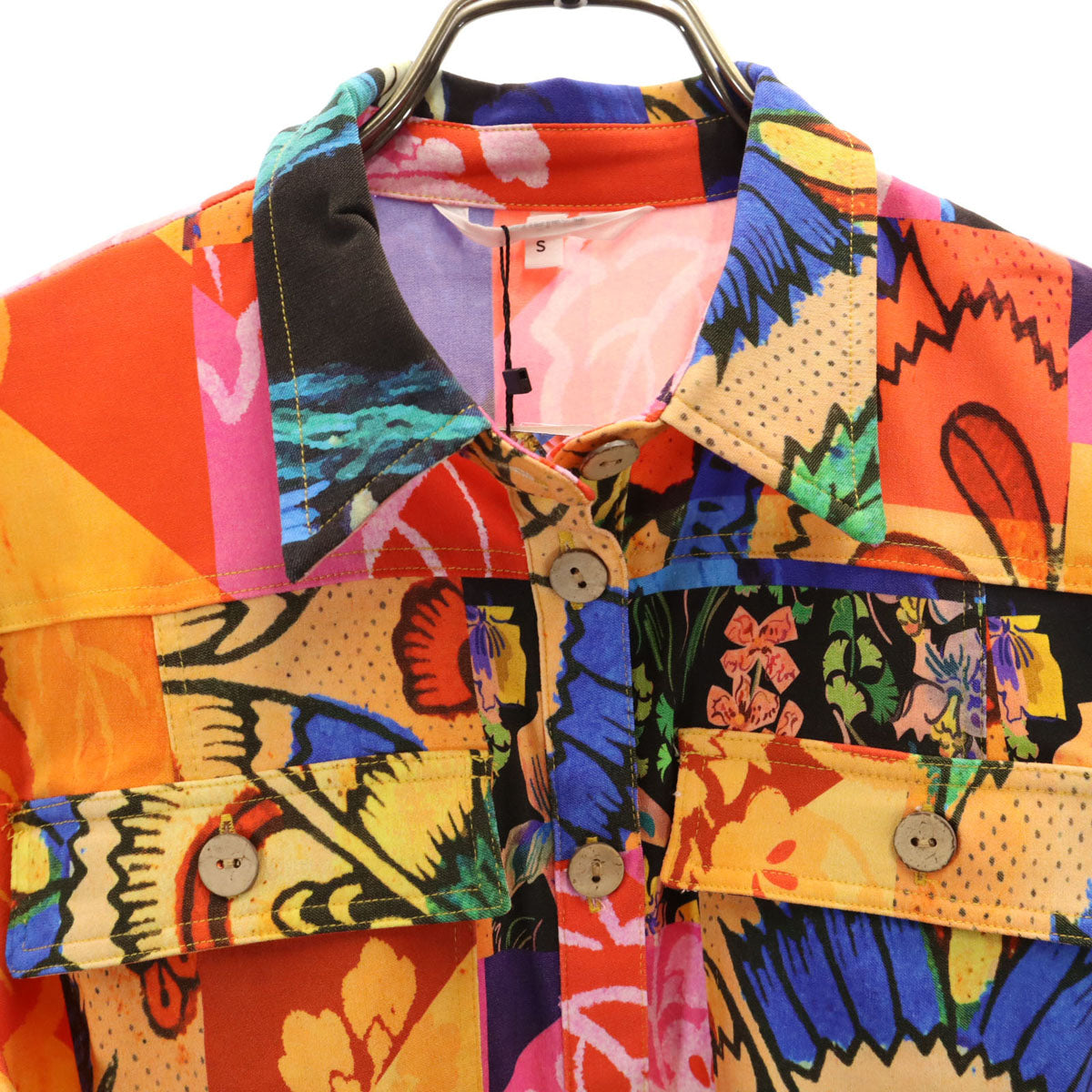 未使用 Desigual デシグアル M. Christian Lacroix ムッシュ・クリスチャン・ラクロワ コラボ 花柄 半袖 パッチワーク シャツワンピース S マルチ レディース