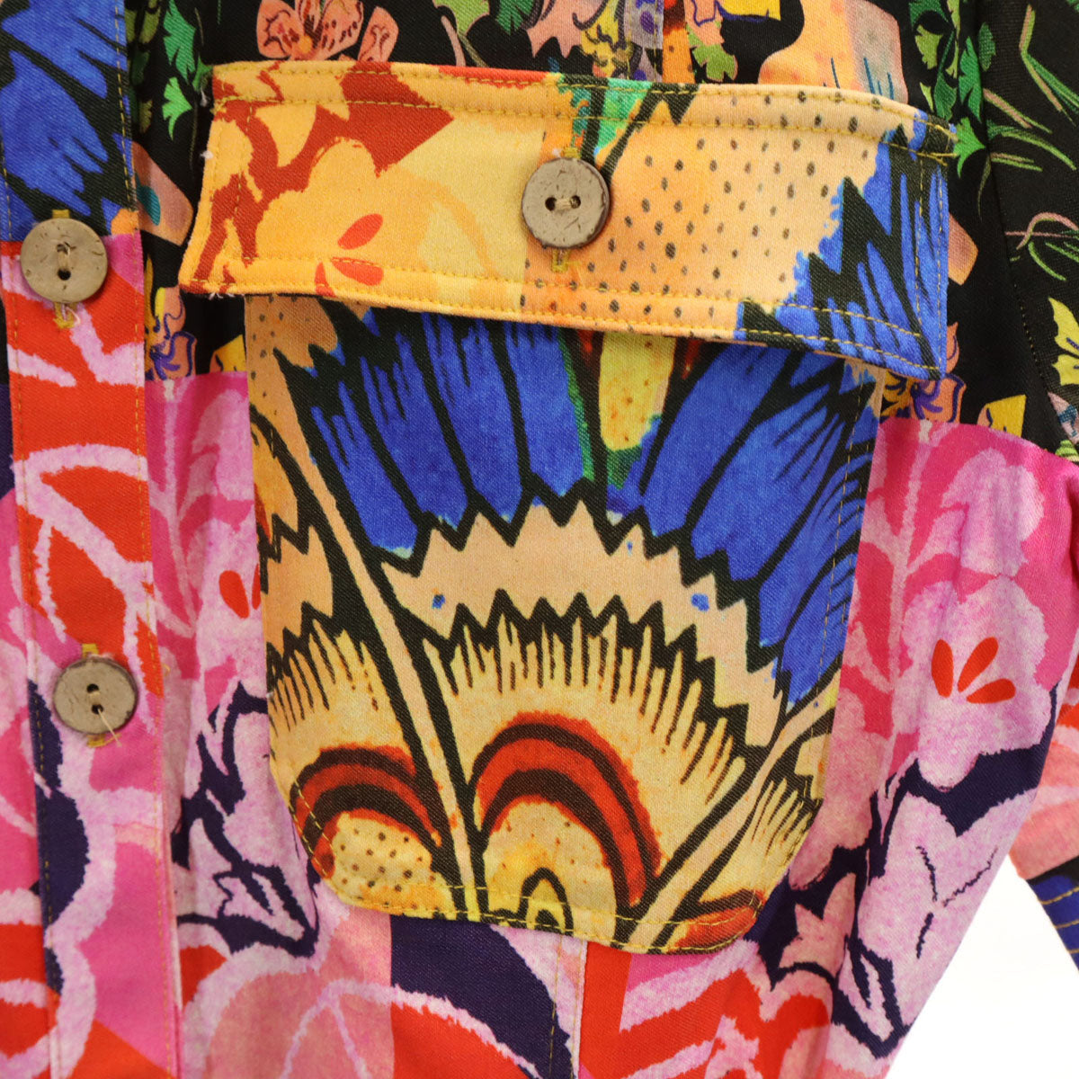 未使用 Desigual デシグアル M. Christian Lacroix ムッシュ・クリスチャン・ラクロワ コラボ 花柄 半袖 パッチワーク シャツワンピース S マルチ レディース