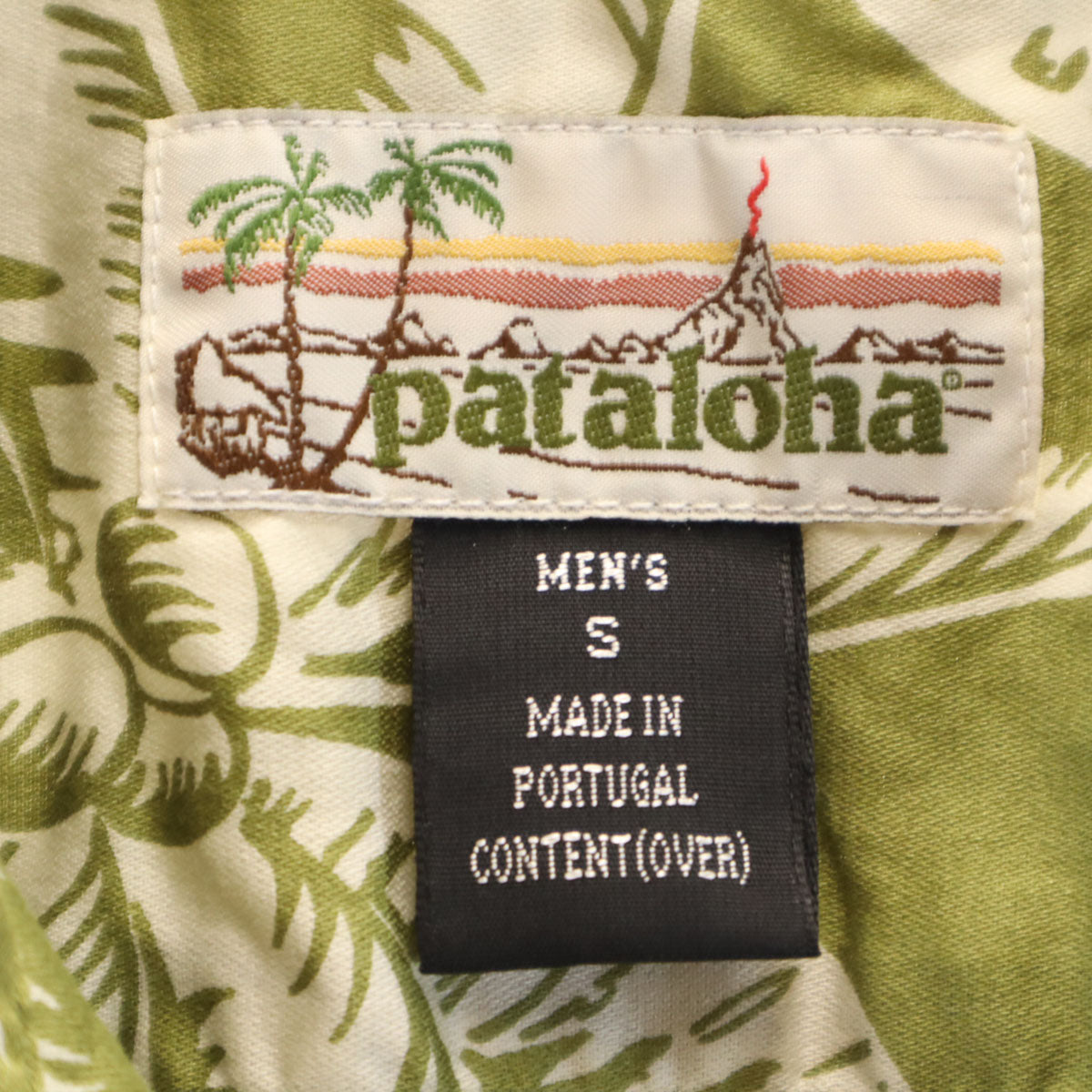 pataloha パタロハ パームツリー柄 半袖 アロハシャツ S オリーブ系 52538S03 パタゴニア 開襟 メンズ