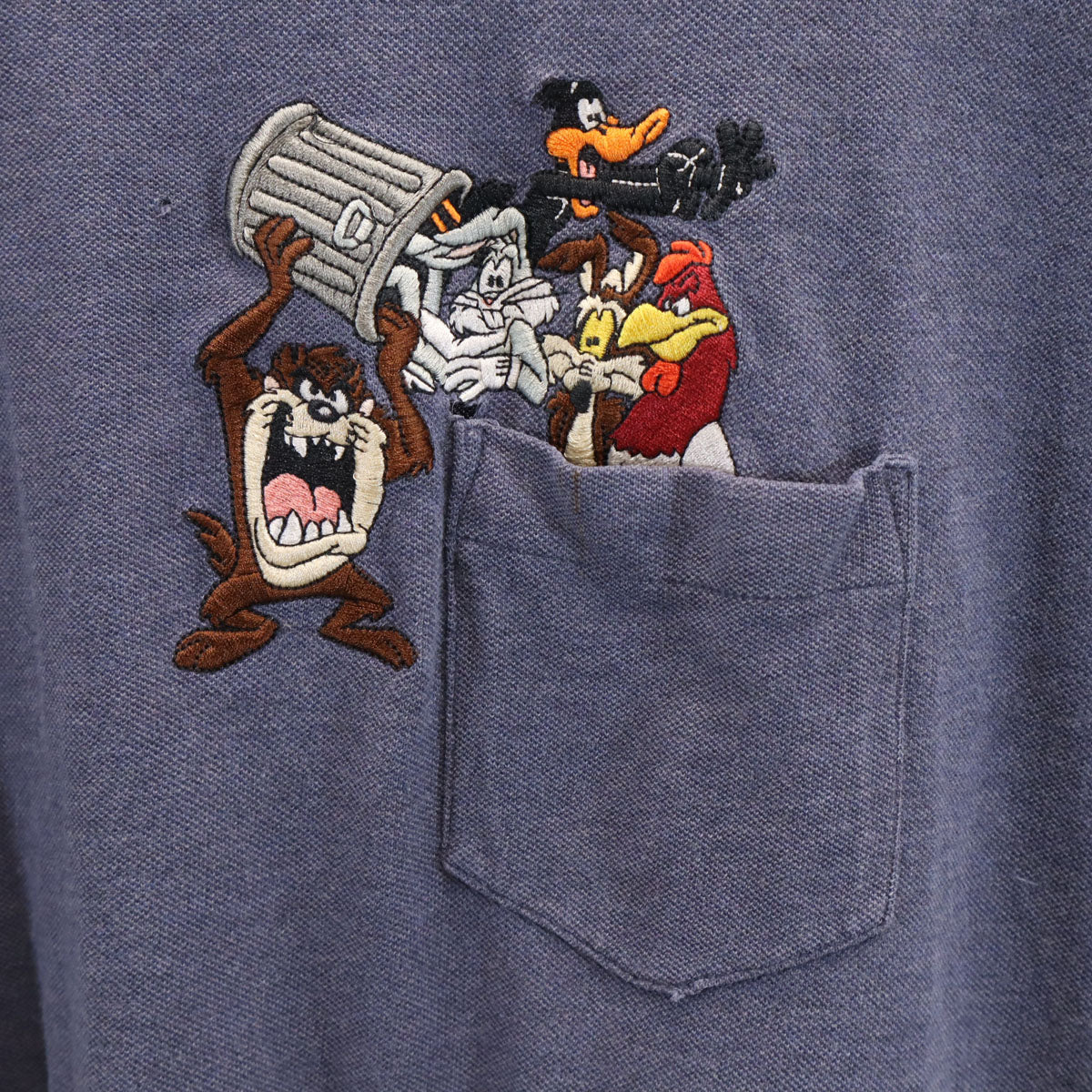 WARNER BROS. STUDIO STORE ワーナーブラザーススタジオストア ルーニー・テューンズ刺繍 半袖 Tシャツ XXL ネイビー 鹿の子 ビッグサイズ メンズ