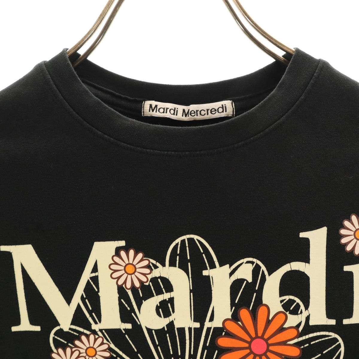 Mardi Mercredi マルディメクルディ 花 半袖 ショート丈 Tシャツ ONE SIZE ブラック レディース