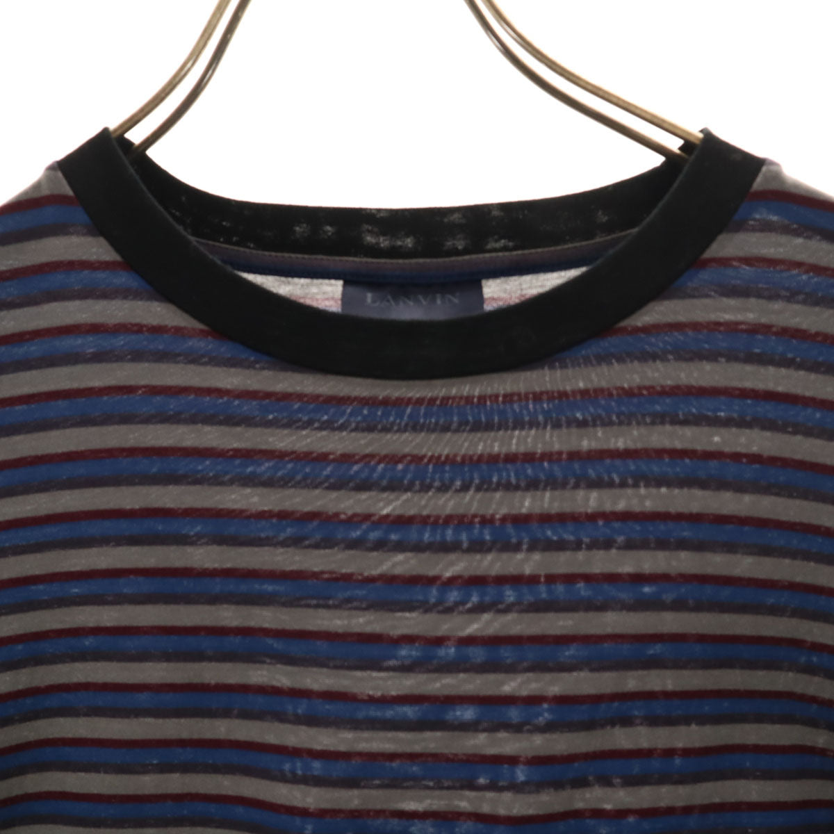 美品 LANVIN ランバン イタリア製 ボーダー柄 半袖 Tシャツ XS グレー メンズ