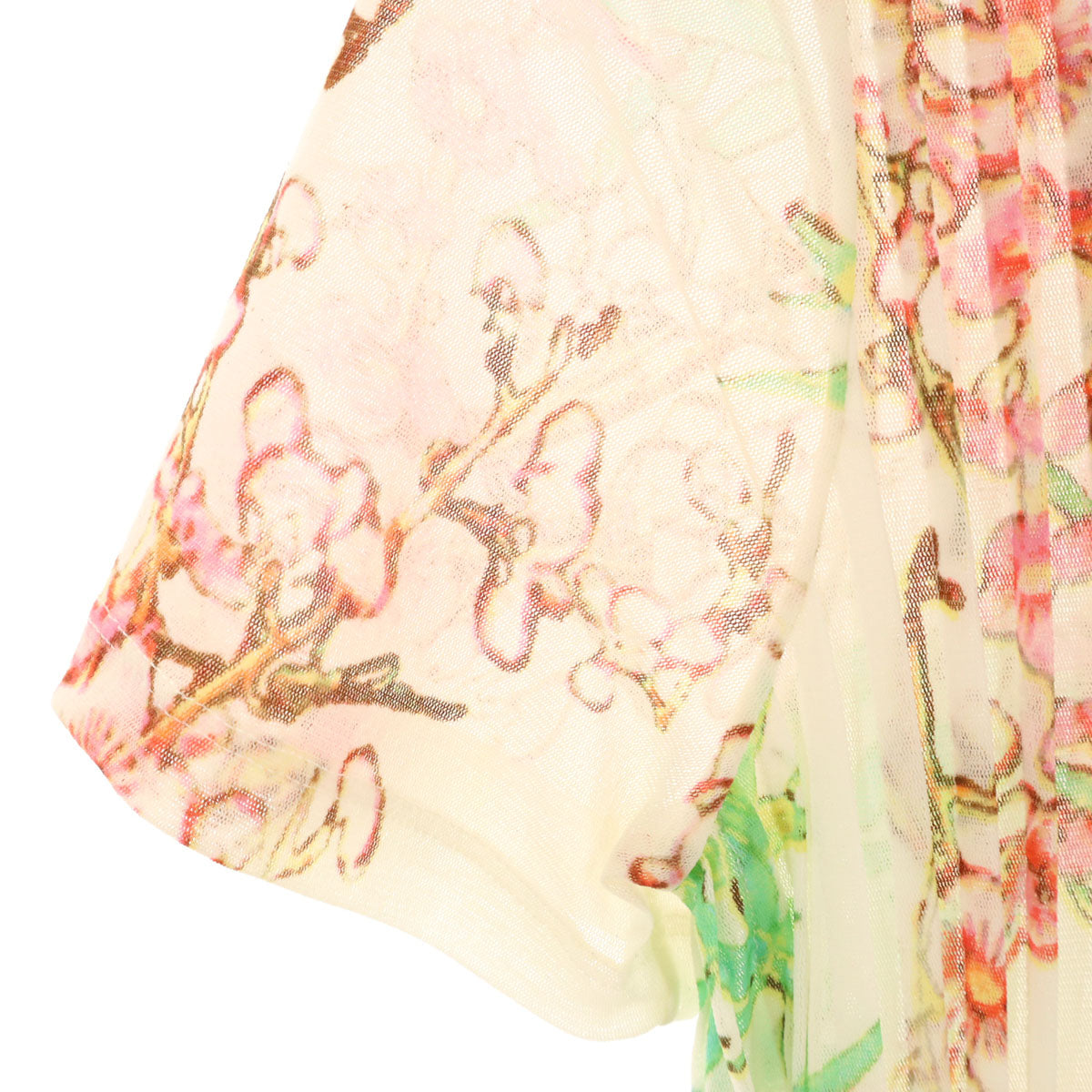 美品 VIVIENNE TAM ヴィヴィアンタム 花柄 半袖 ピンタック シアー ワンピース 0 アイボリー レディース