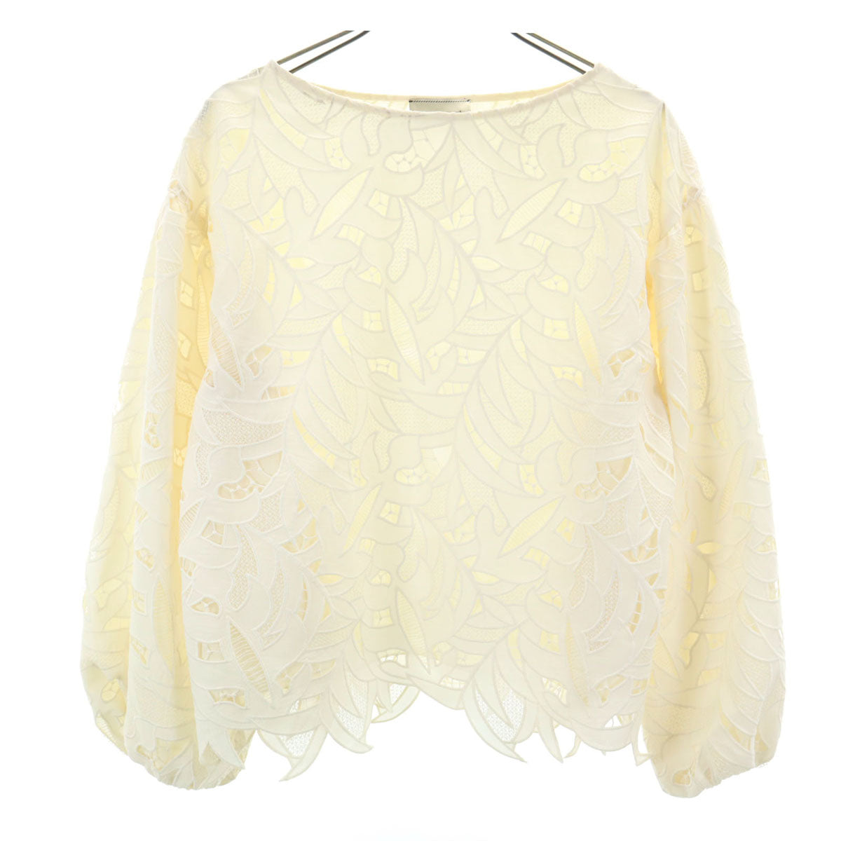 UNITED ARROWS ユナイテッドアローズ 日本製 長袖 ボートネック 総レース ブラウス 36 アイボリー プルオーバー レディース