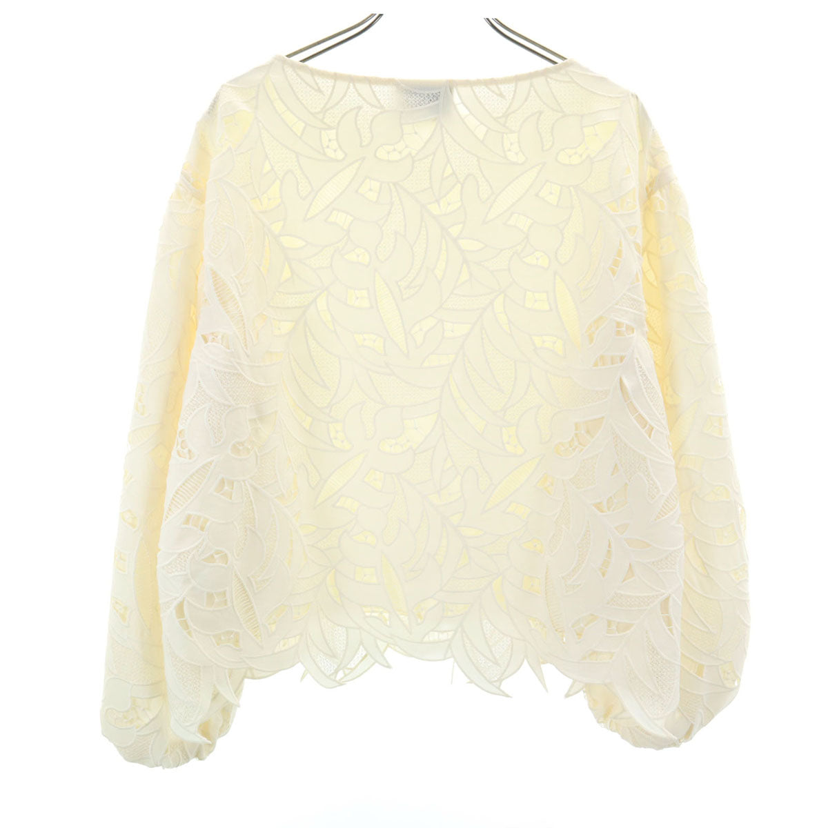 UNITED ARROWS ユナイテッドアローズ 日本製 長袖 ボートネック 総レース ブラウス 36 アイボリー プルオーバー レディース
