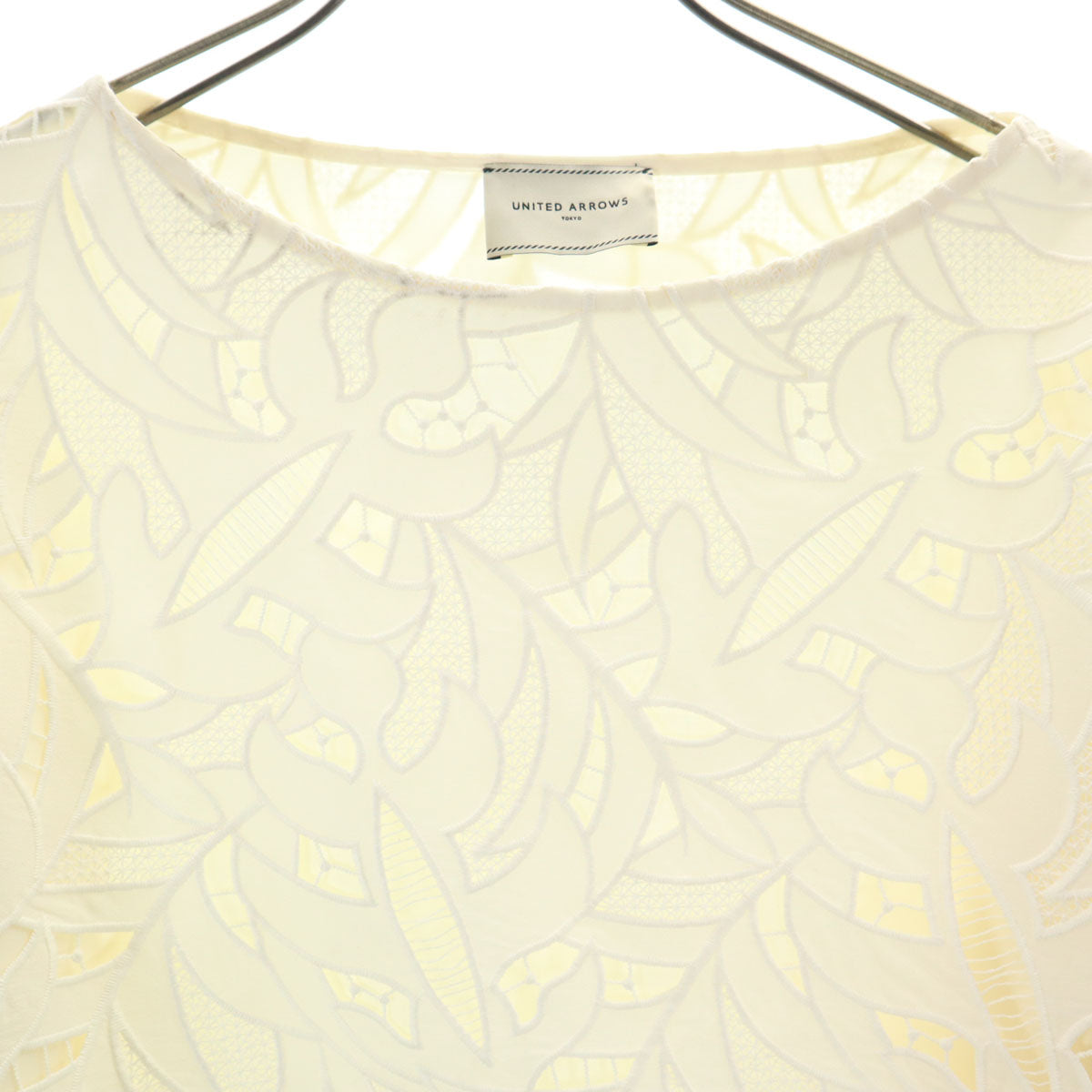 UNITED ARROWS ユナイテッドアローズ 日本製 長袖 ボートネック 総レース ブラウス 36 アイボリー プルオーバー レディース