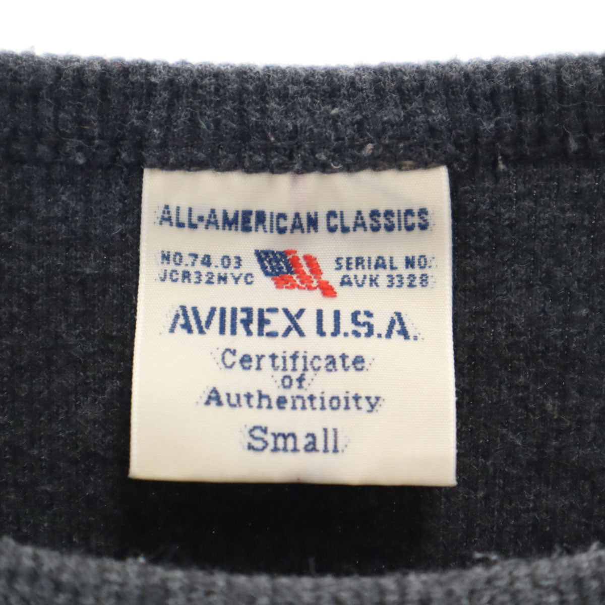 AVIREX アヴィレックス 長袖 クルーネック リブ Tシャツ S チャコールグレー 6153481 メンズ