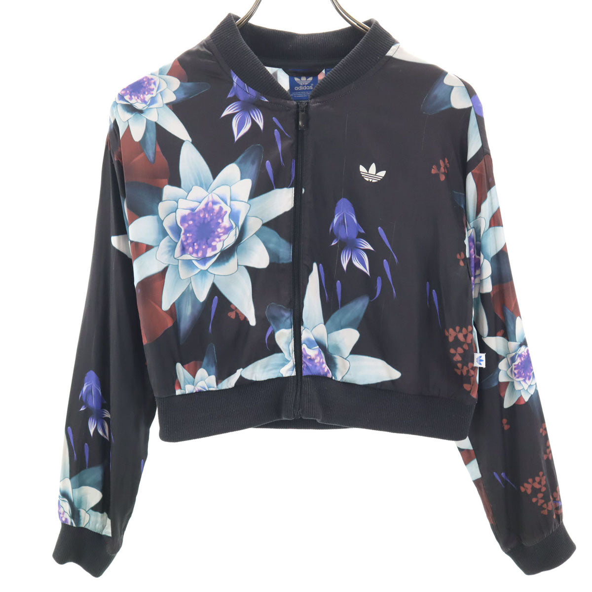 adidas アディダス 花柄 トレフォイルロゴプリント ブルゾン M ブラック系 レディース