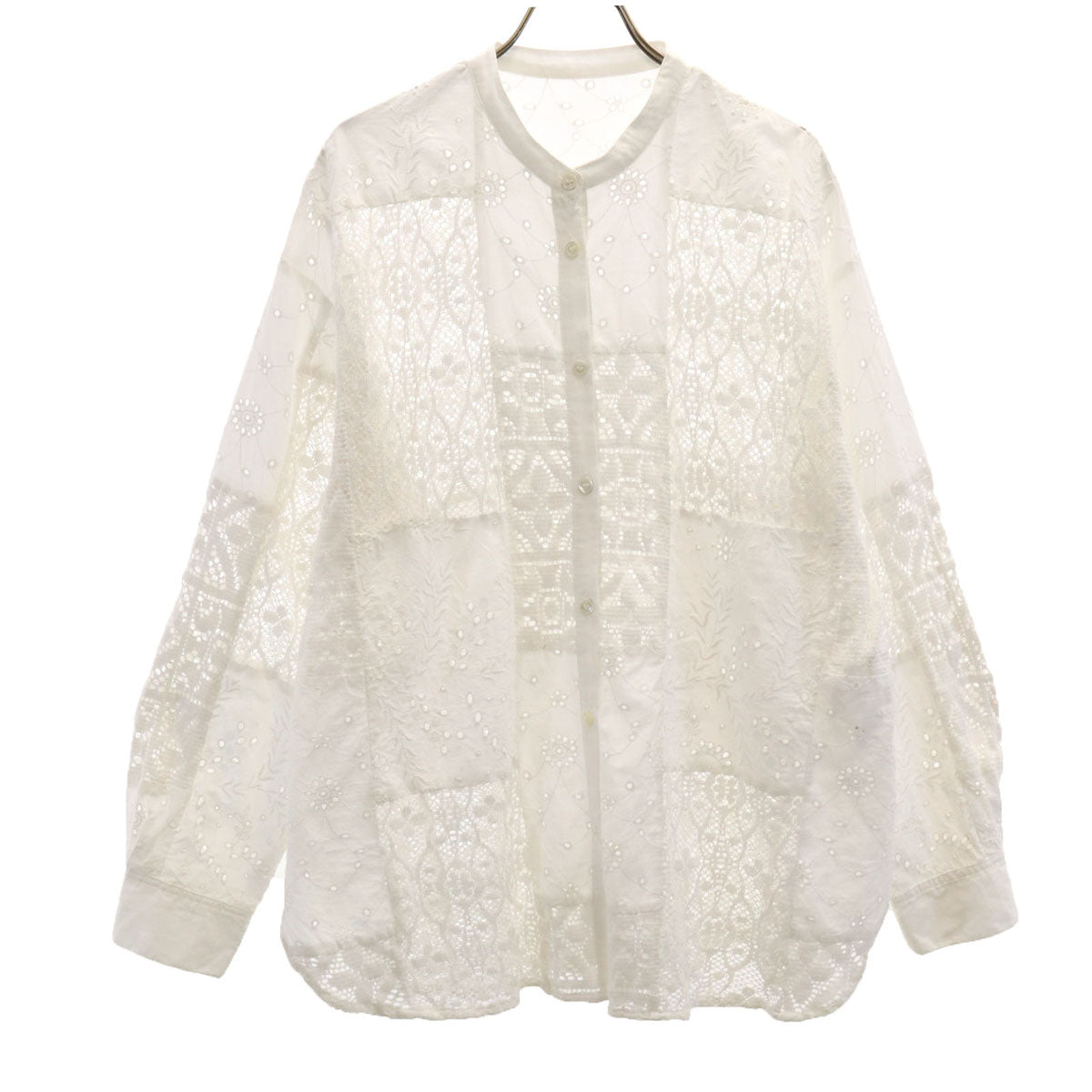 relume JOURNAL STANDARD レリューム ジャーナルスタンダード 25ss 長袖 レース バンドカラーシャツ F ホワイト ブラウス レディース
