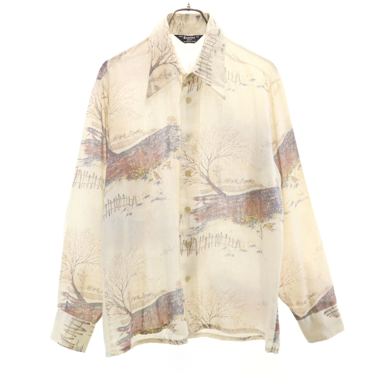 70s ヴィンテージ 総柄 長袖 シャツ L ベージュ メンズ