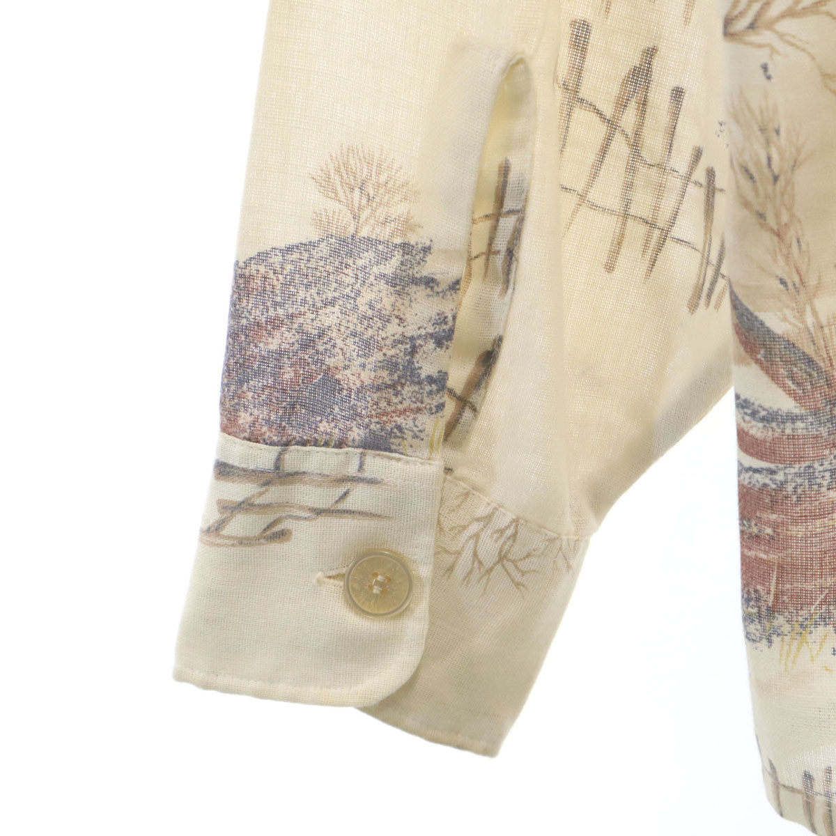 70s ヴィンテージ 総柄 長袖 シャツ L ベージュ メンズ