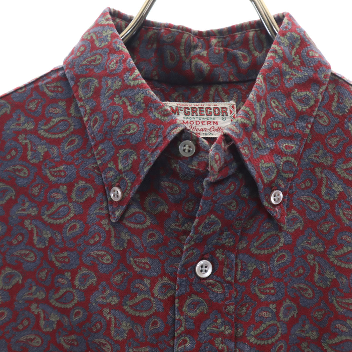 McGregor マクレガー 60s ヴィンテージ USA製 ペイズリー柄 長袖 ボタンダウンシャツ M バーガンディ メンズ