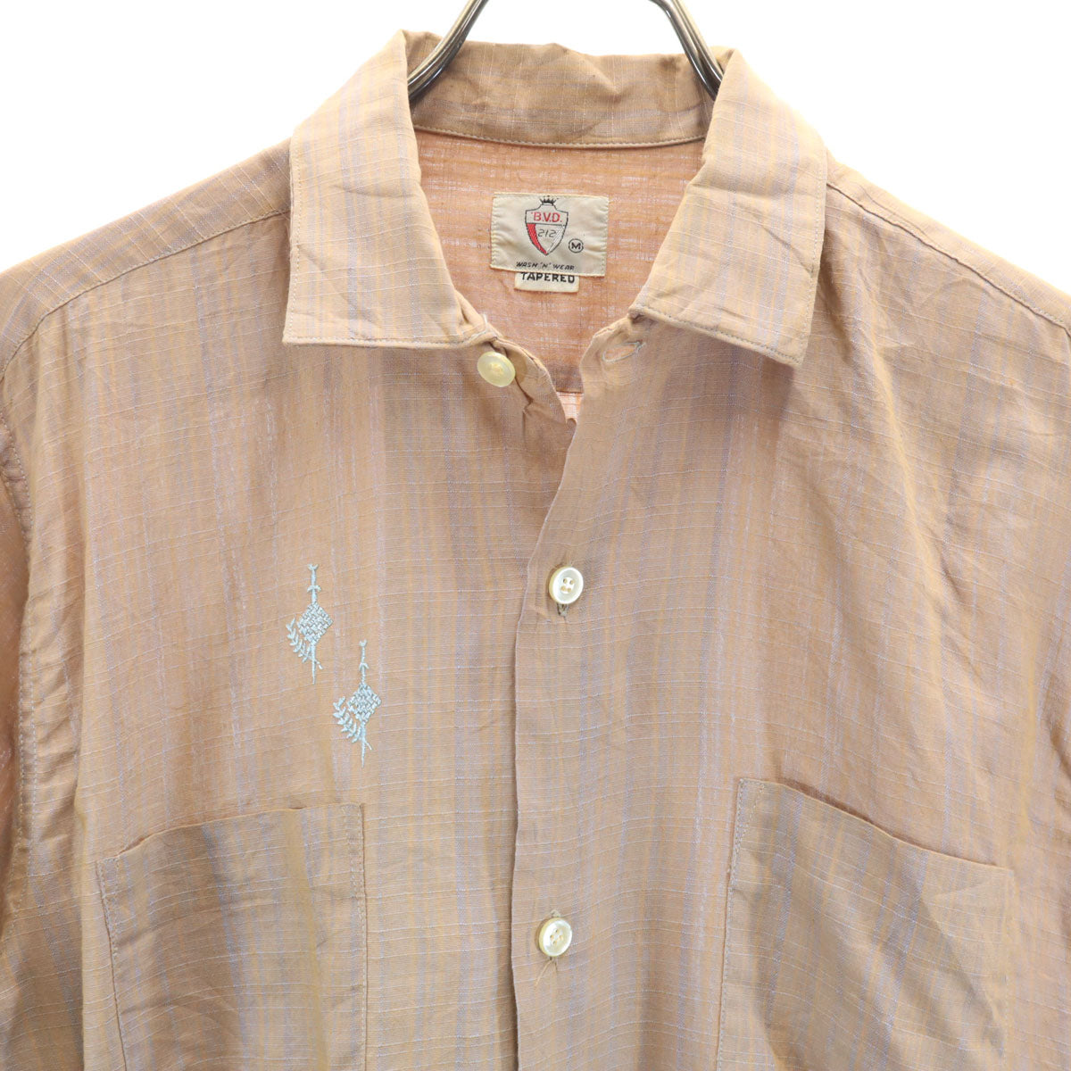 ビーブイディー 60s ヴィンテージ チェック柄 長袖 コットンシャツ M オレンジ メンズ