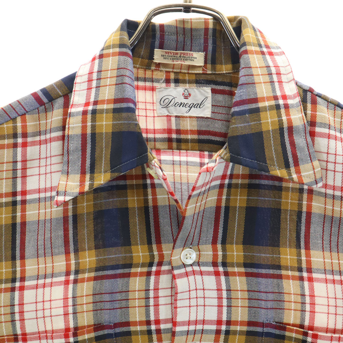 ドネガル 60s 70s ヴィンテージ チェック柄 長袖 コットンシャツ M イエロー メンズ