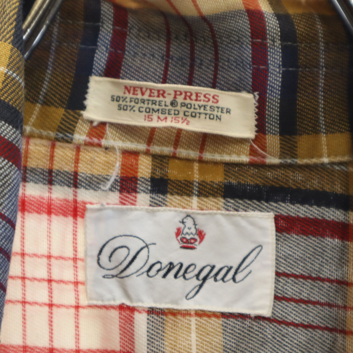 ドネガル 60s 70s ヴィンテージ チェック柄 長袖 コットンシャツ M イエロー メンズ