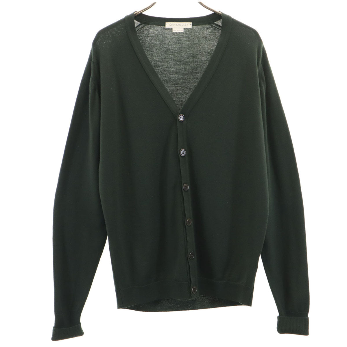 JOHN SMEDLEY ジョンスメドレー イングランド製 長袖 Vネック ニットカーディガン S 深緑 メンズ