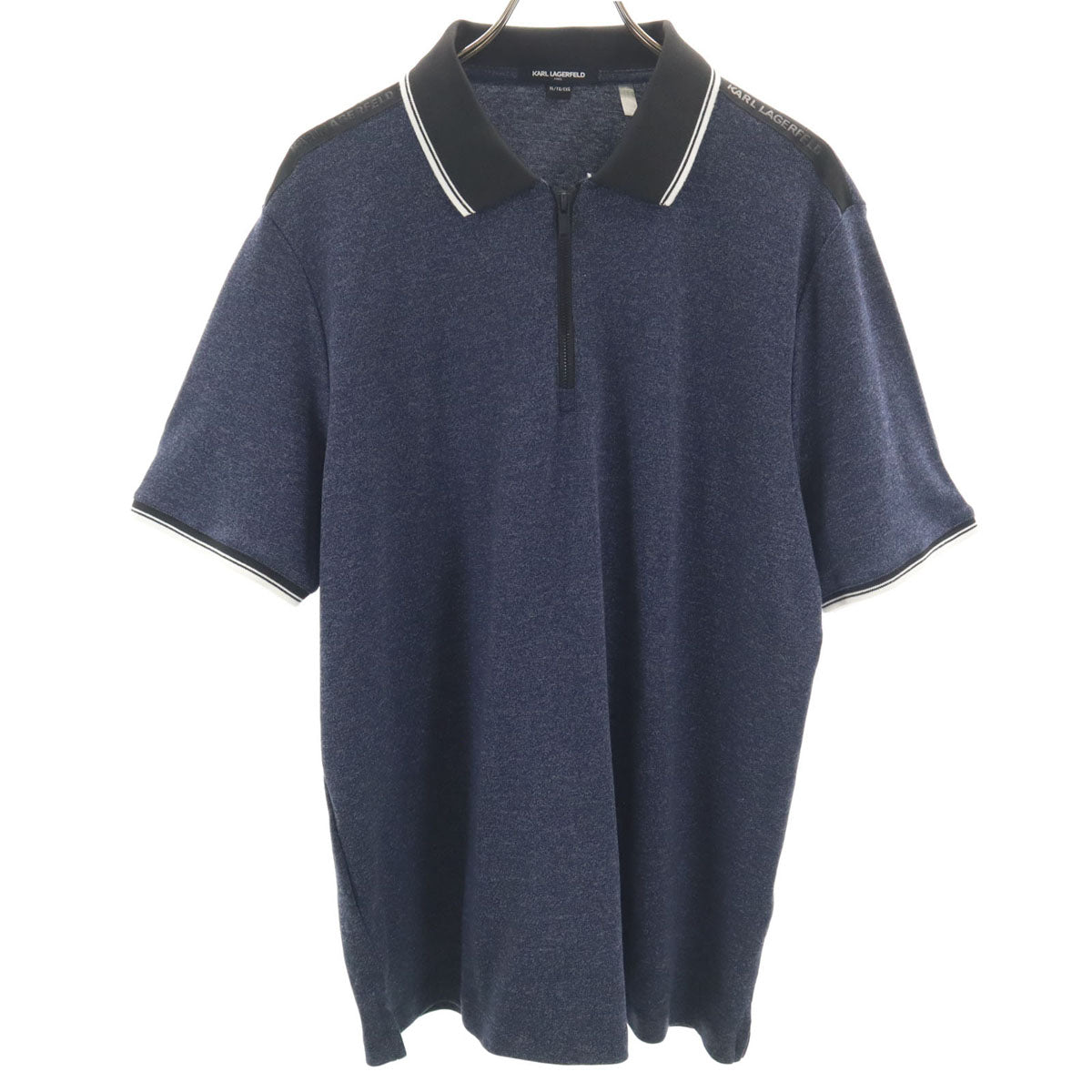 美品 KARL LAGERFELD カールラガーフェルド 半袖 ハーフジップ ポロシャツ XL ネイビー メンズ