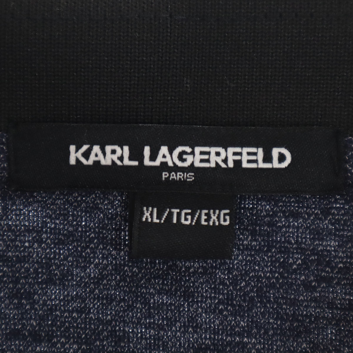 美品 KARL LAGERFELD カールラガーフェルド 半袖 ハーフジップ ポロシャツ XL ネイビー メンズ