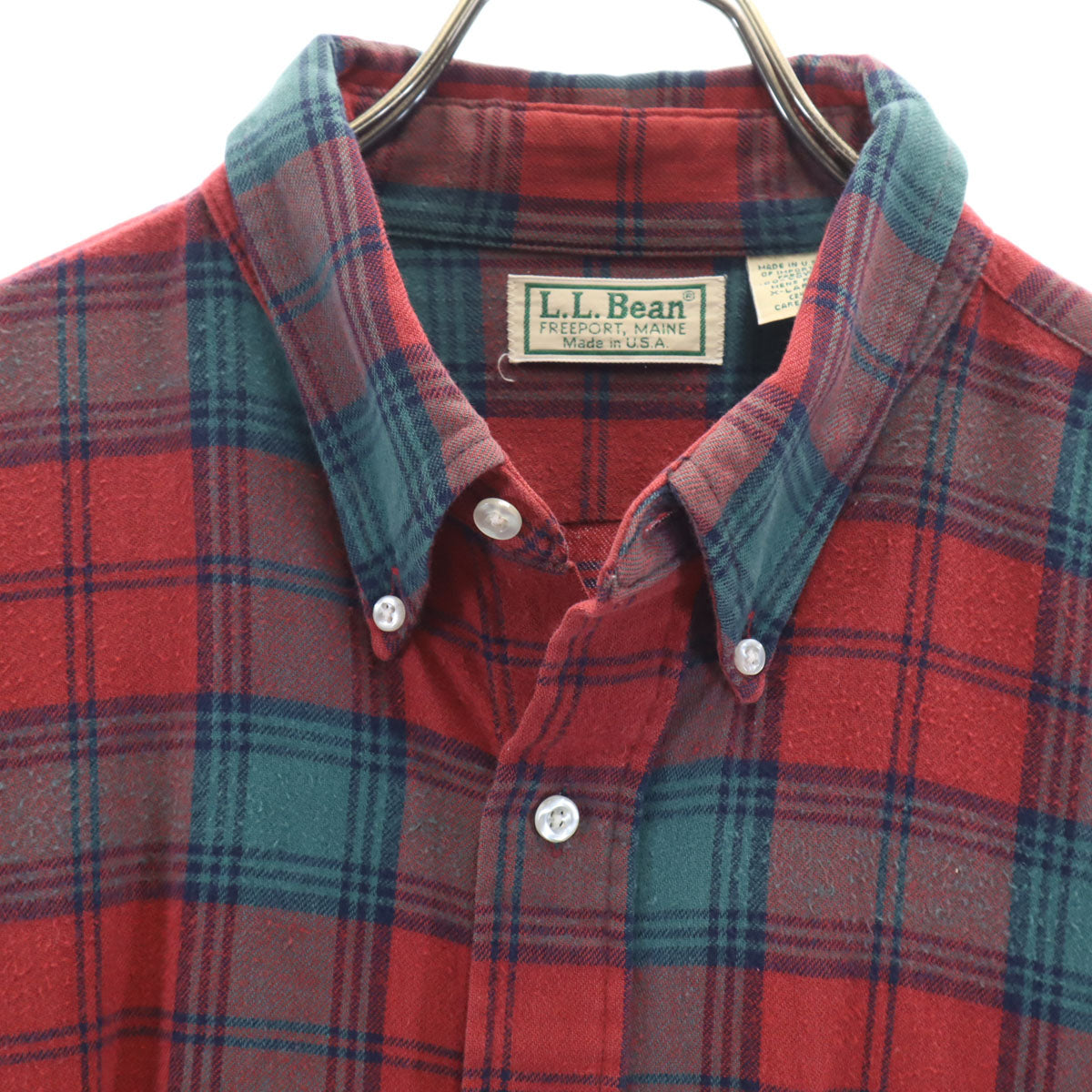 L.L.Bean エルエルビーン 80s ヴィンテージ USA製 チェック柄 長袖 コットンシャツ XL レッド メンズ