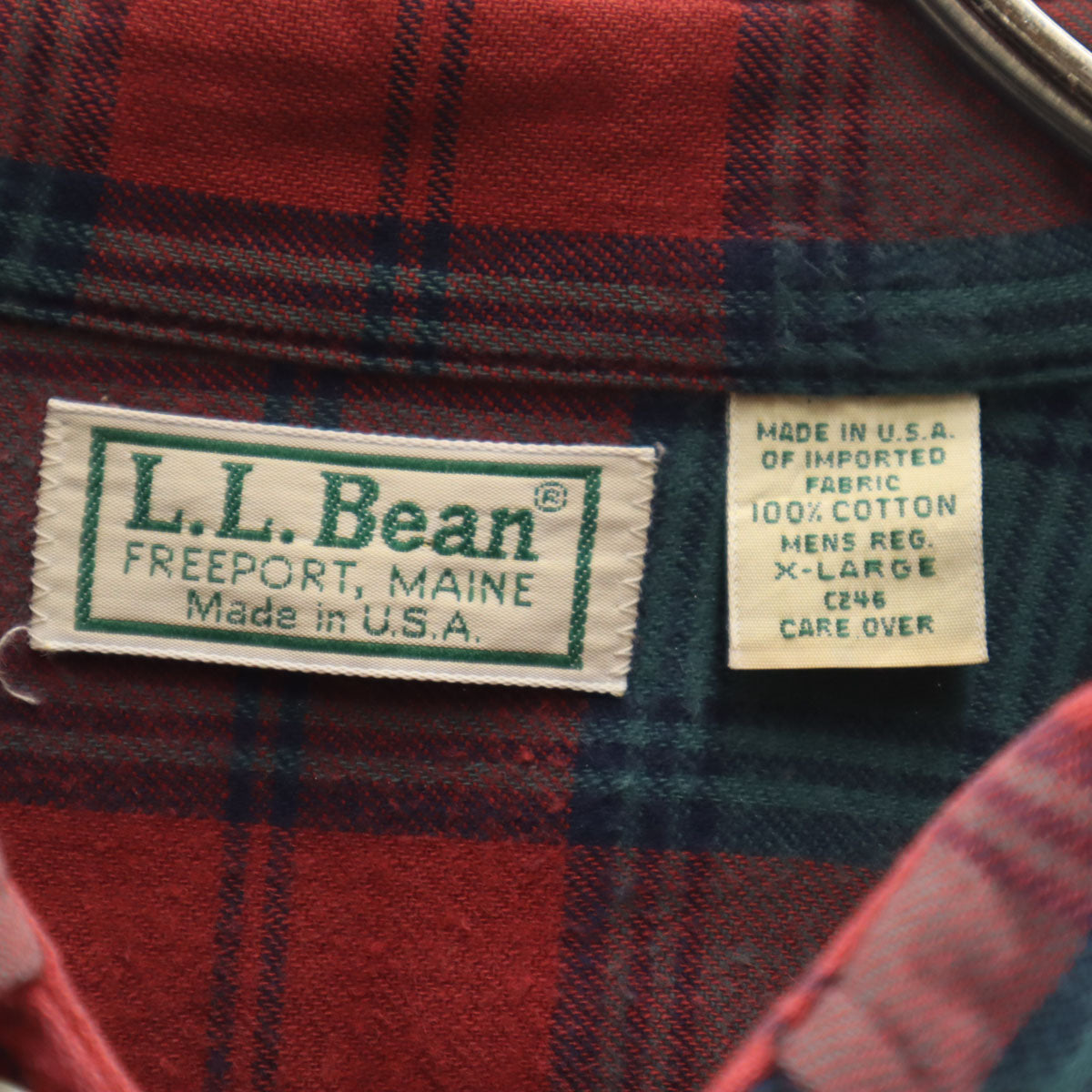 L.L.Bean エルエルビーン 80s ヴィンテージ USA製 チェック柄 長袖 コットンシャツ XL レッド メンズ
