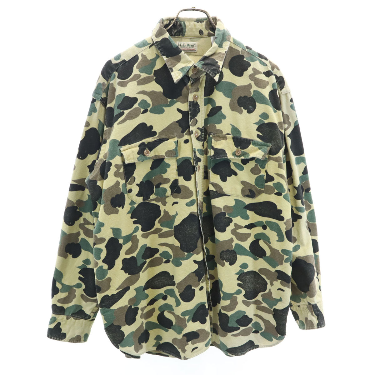 L.L.Bean エルエルビーン 80s ヴィンテージ USA製 モアシャツ ダックハンターカモ柄 長袖 コットンシャツ 171/2 グリーン メンズ