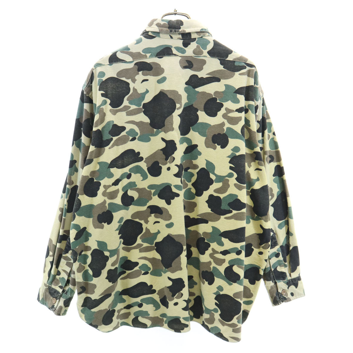L.L.Bean エルエルビーン 80s ヴィンテージ USA製 モアシャツ ダックハンターカモ柄 長袖 コットンシャツ 171/2 グリーン メンズ