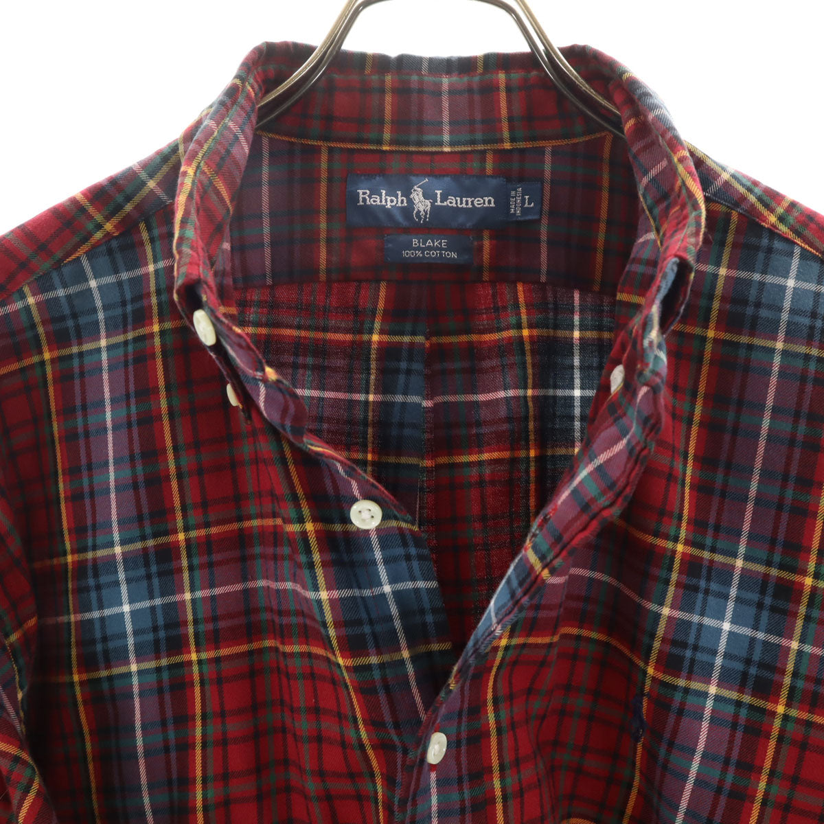 RALPH LAUREN ラルフローレン チェック柄 長袖 ボタンダウンシャツ L レッド メンズ