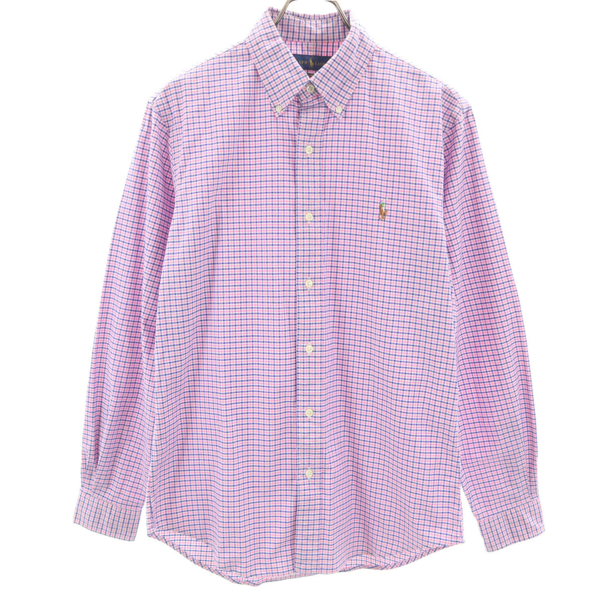 RALPH LAUREN ラルフローレン チェック柄 長袖 オックスフォード ボタンダウンシャツ M ピンク メンズ