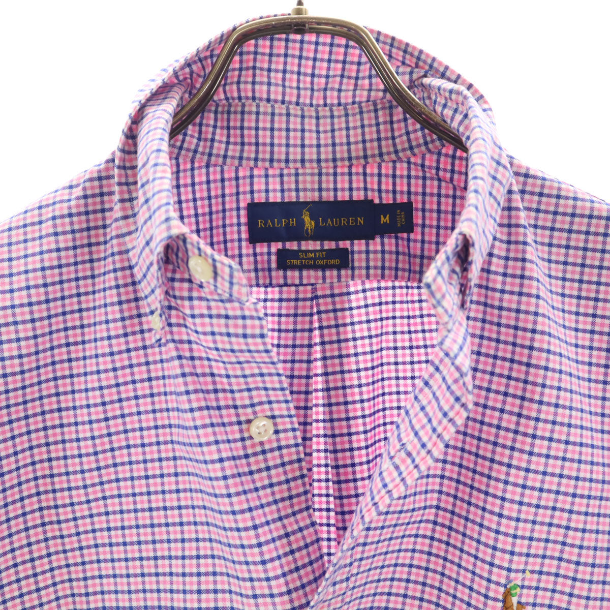 RALPH LAUREN ラルフローレン チェック柄 長袖 オックスフォード ボタンダウンシャツ M ピンク メンズ
