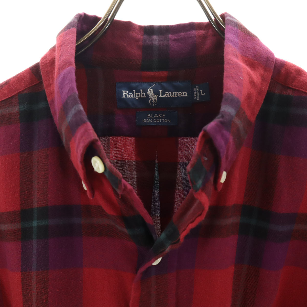 RALPH LAUREN ラルフローレン チェック柄 長袖 ボタンダウンシャツ L レッド メンズ