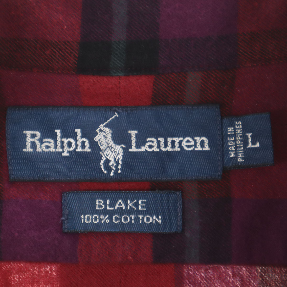 RALPH LAUREN ラルフローレン チェック柄 長袖 ボタンダウンシャツ L レッド メンズ