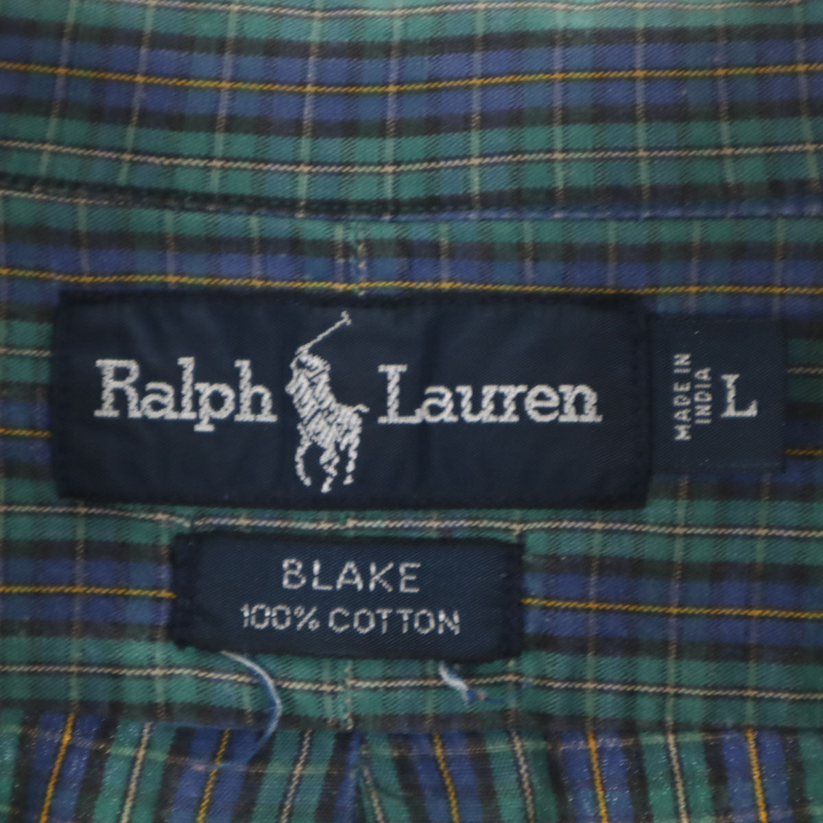 RALPH LAUREN ラルフローレン チェック柄 長袖 ボタンダウンシャツ L グリーン メンズ