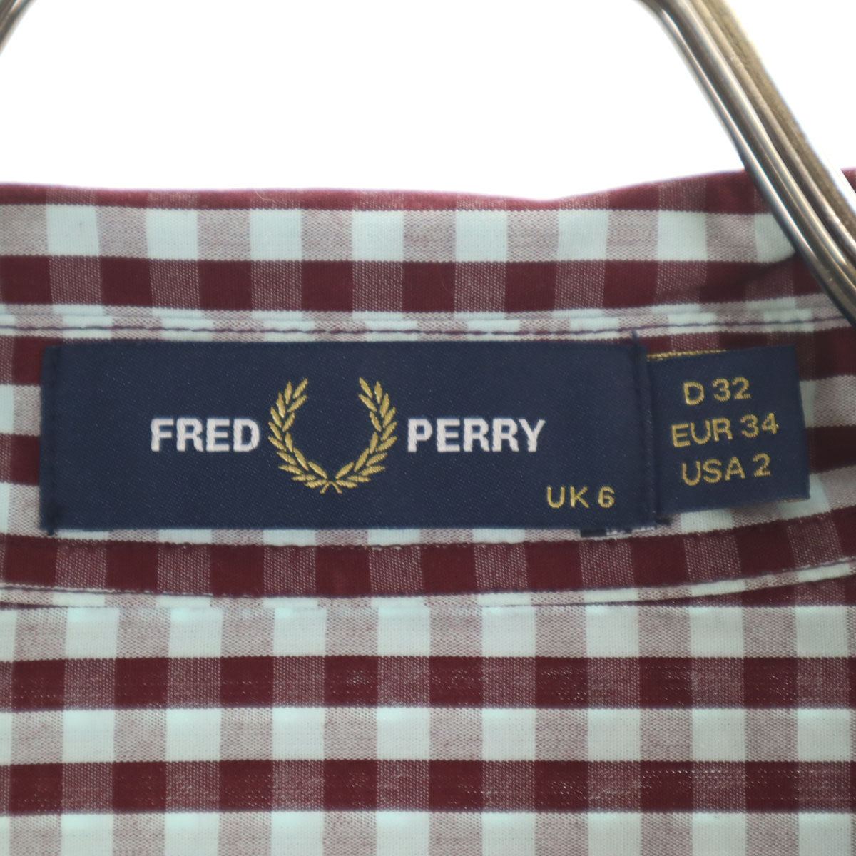 美品 FRED PERRY フレッドペリー チェック 長袖 シャツワンピース 34 ブルー系 レディース