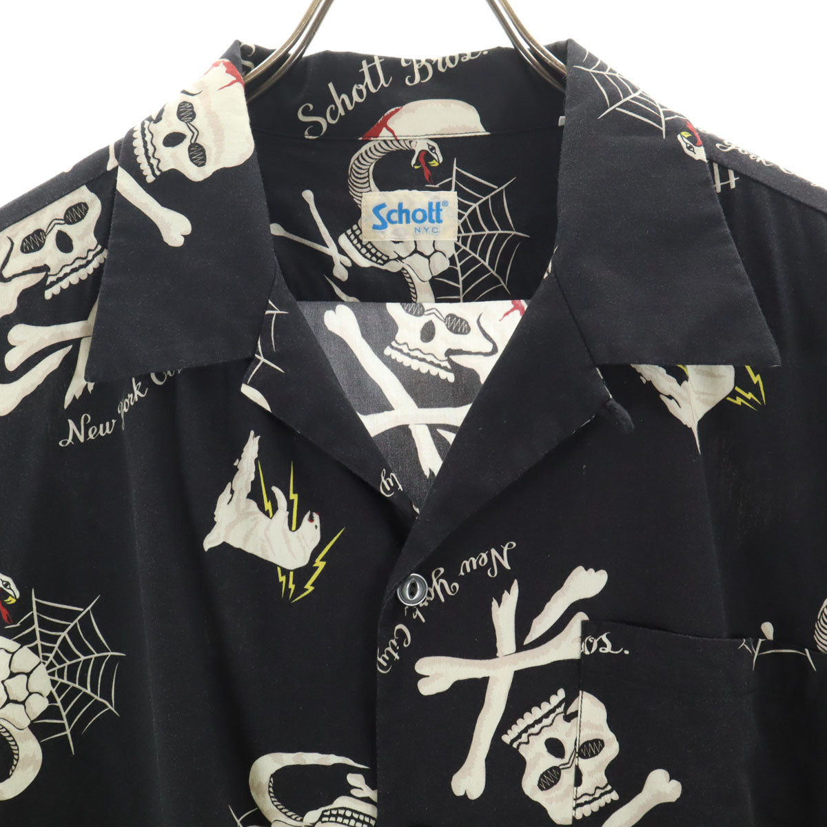 schott ショット スカル柄 半袖 アロハシャツ L ブラック メンズ