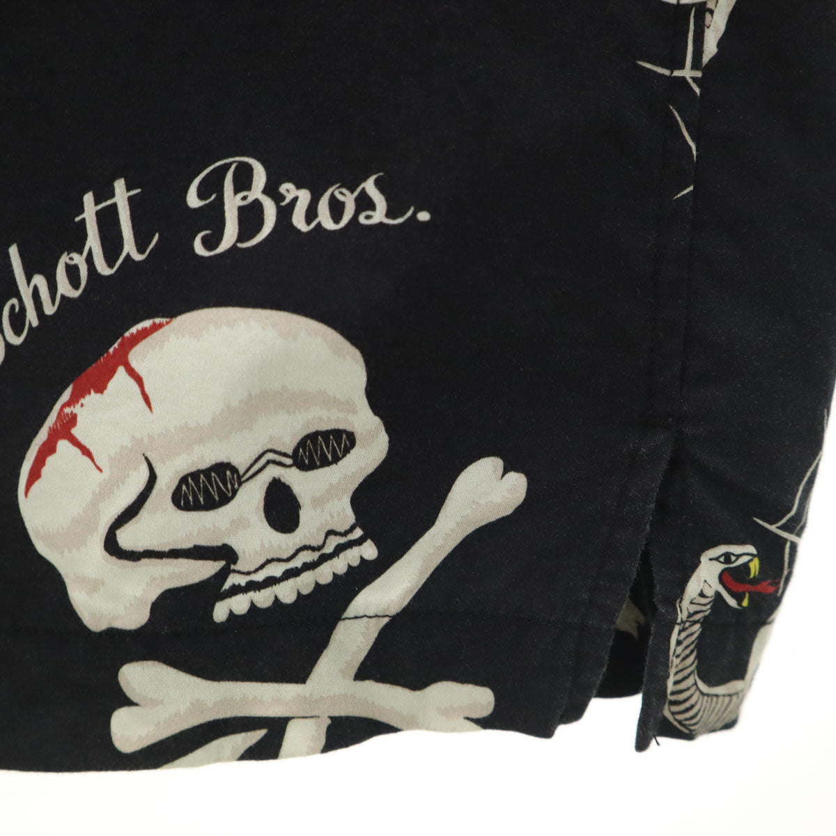 schott ショット スカル柄 半袖 アロハシャツ L ブラック メンズ