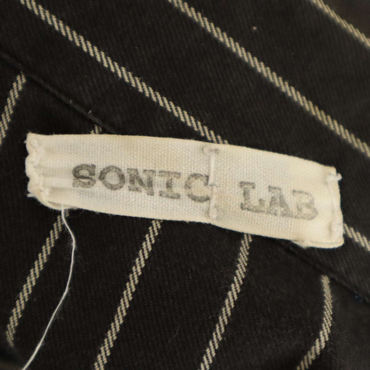 SONIC LAB ソニックラボ 日本製 ストライプ柄 半袖 ワークシャツ M チャコール メンズ