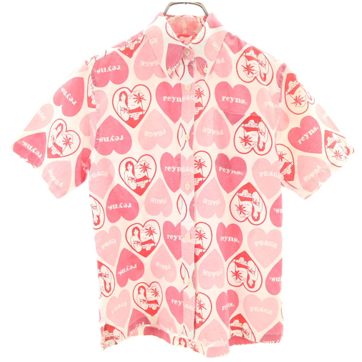 reyn spooner レインスプーナー ハート柄 半袖 ボタンダウン アロハシャツ XS ピンク レディース