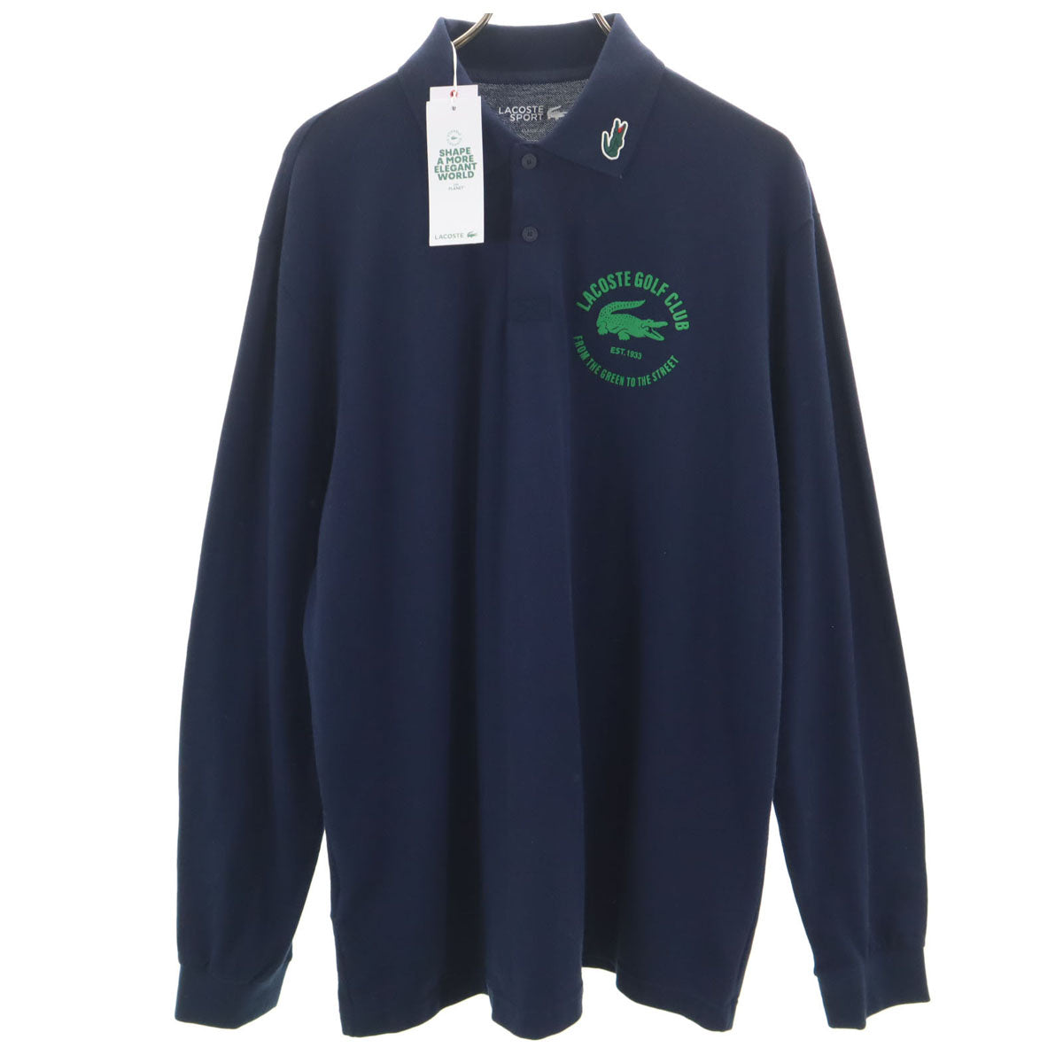 未使用 LACOSTE SPORT ラコステスポーツ バックロゴ 長袖 ポロシャツ XXL ネイビー メンズ
